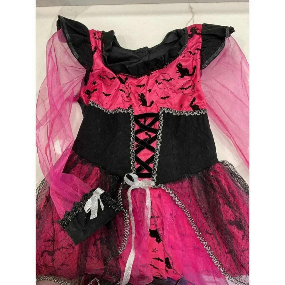 Rubies Pink & Black Witch Costume Girls Medium With Choker Halloween Dress